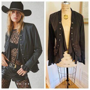 NWT Free People Ruffles Romance Washed Black Military Jacket Size Large